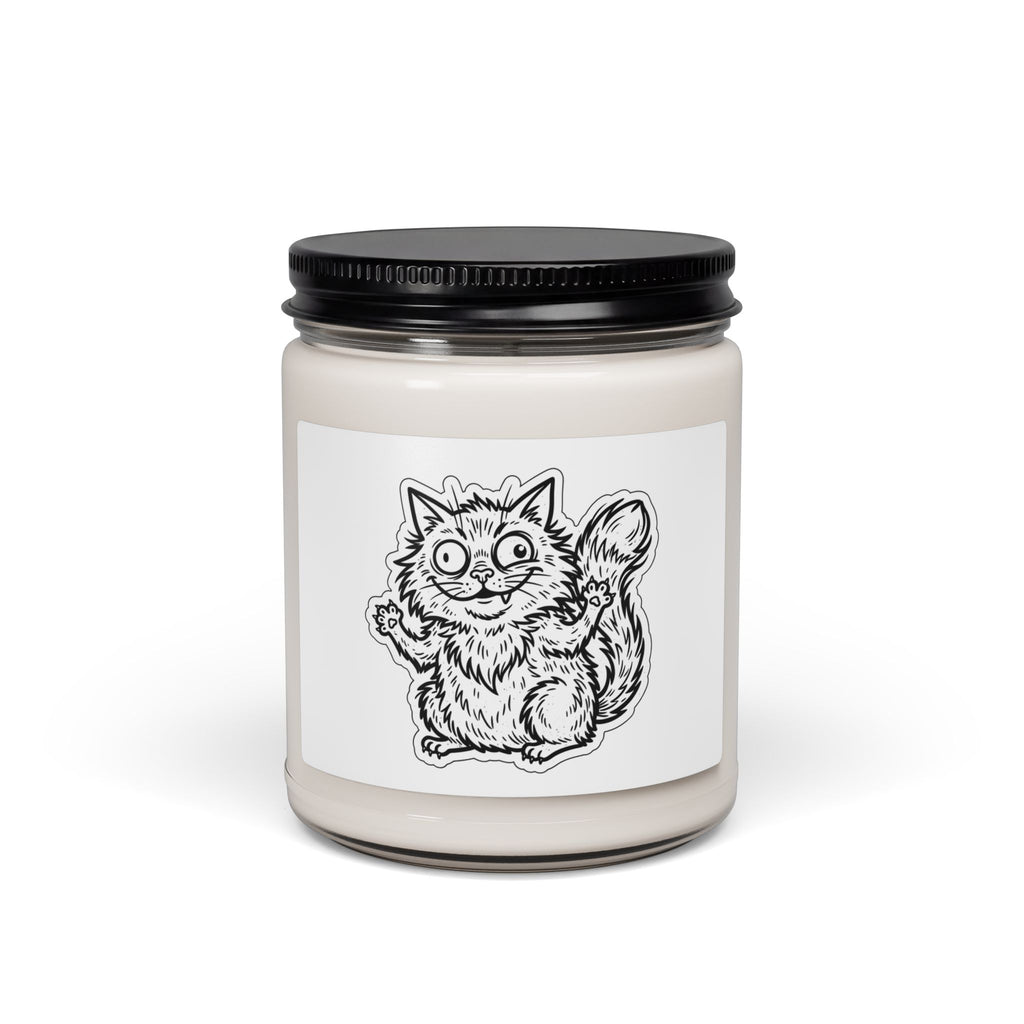 Chaotic Cute Cat Illustration Soy Candle, Feral Era, vintage mascot raccoon vibe