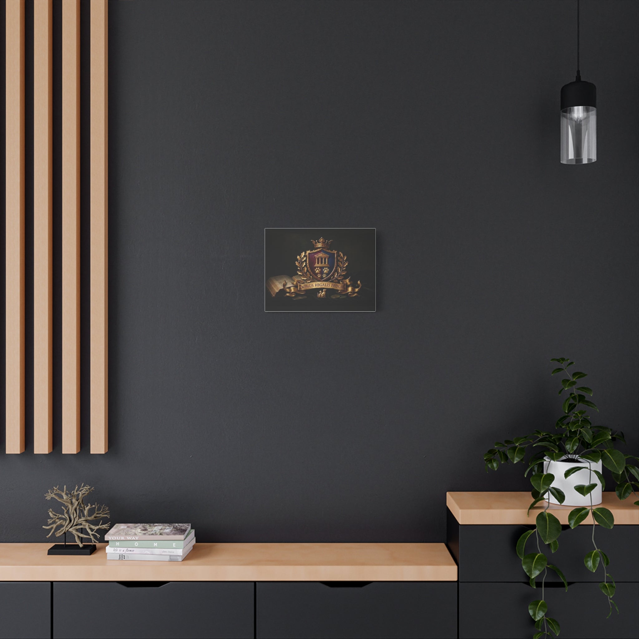 Regal Coat of Arms Canvas Print — 'Domus Regalis Pedum' Matte Stretched Wall Art
