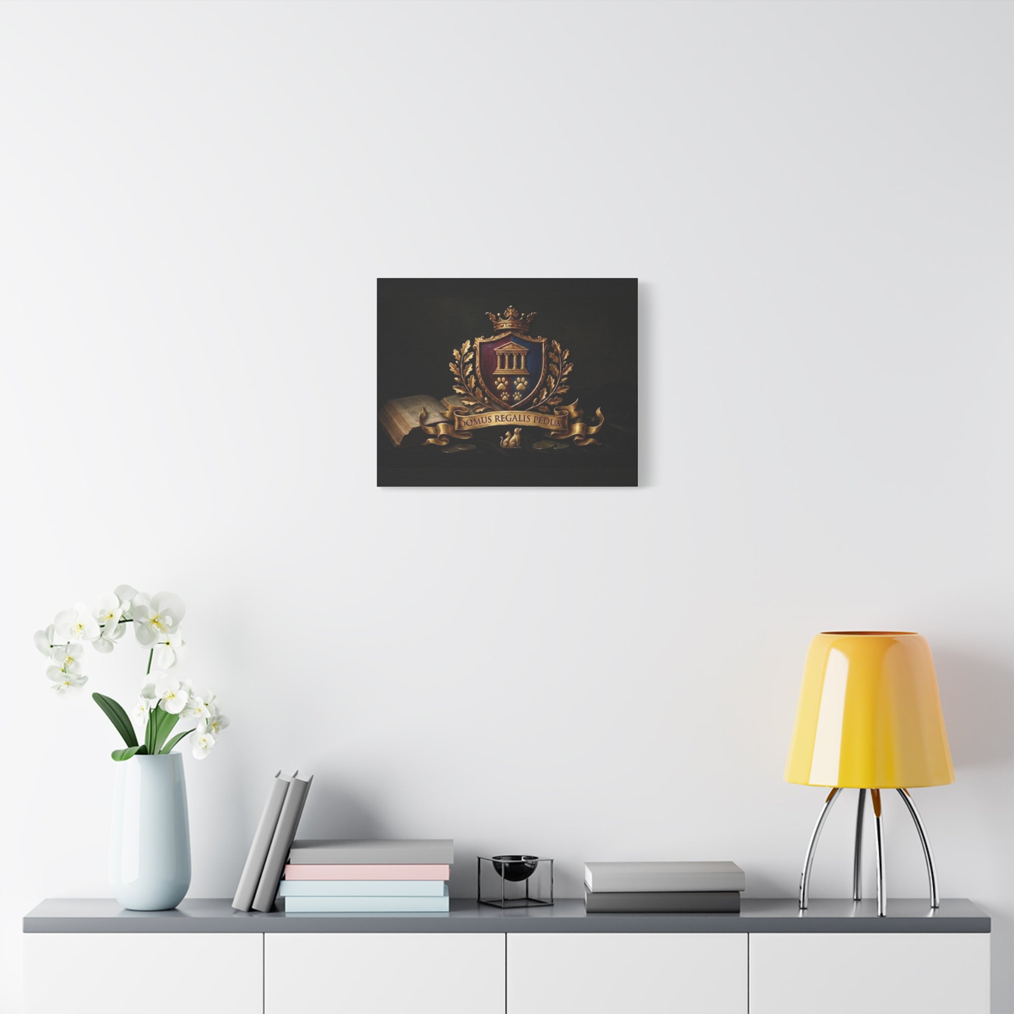 Regal Coat of Arms Canvas Print — 'Domus Regalis Pedum' Matte Stretched Wall Art