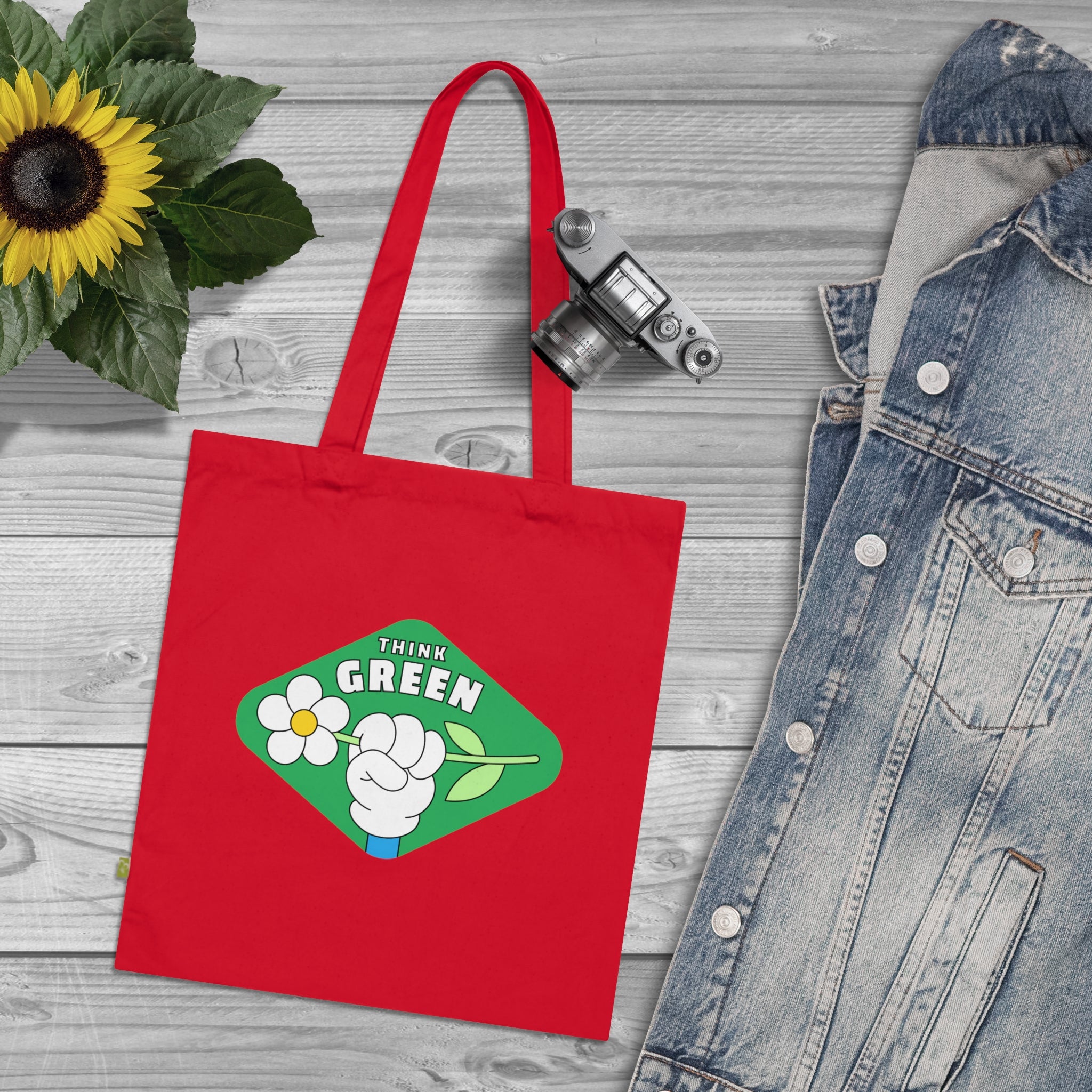 Think Green Floral Tote Bag — Organic Cotton Eco Shopper