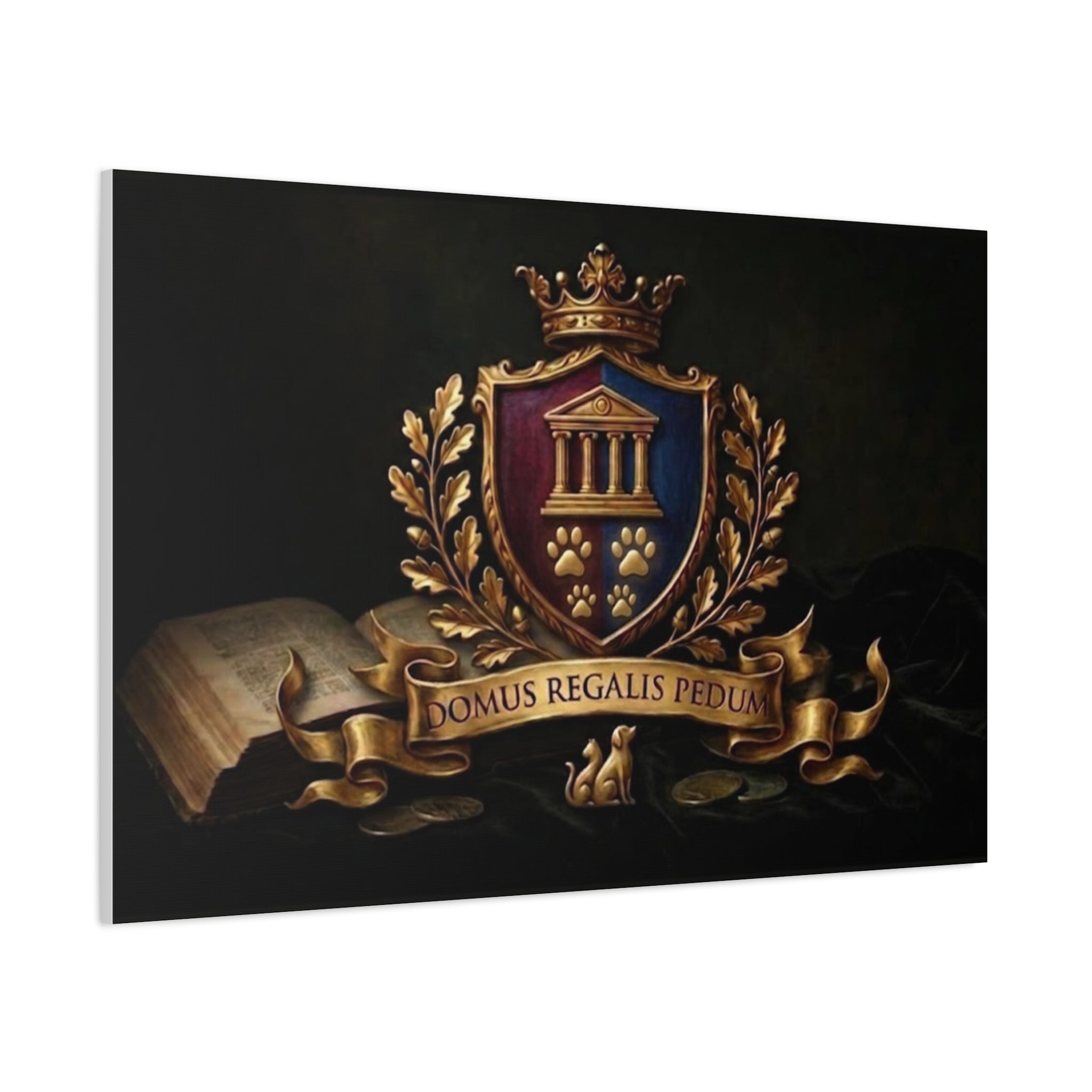 Regal Coat of Arms Canvas Print — 'Domus Regalis Pedum' Matte Stretched Wall Art