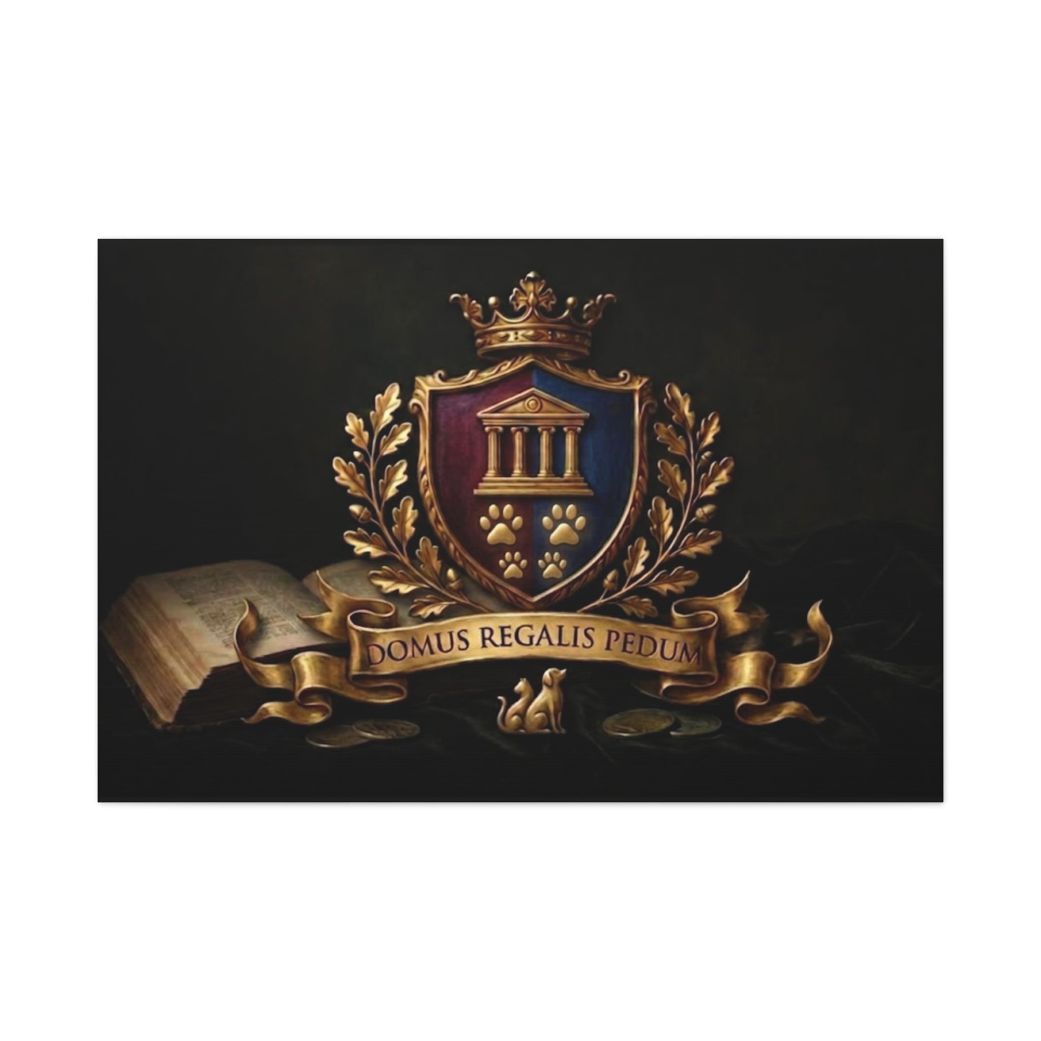 Regal Coat of Arms Canvas Print — 'Domus Regalis Pedum' Matte Stretched Wall Art