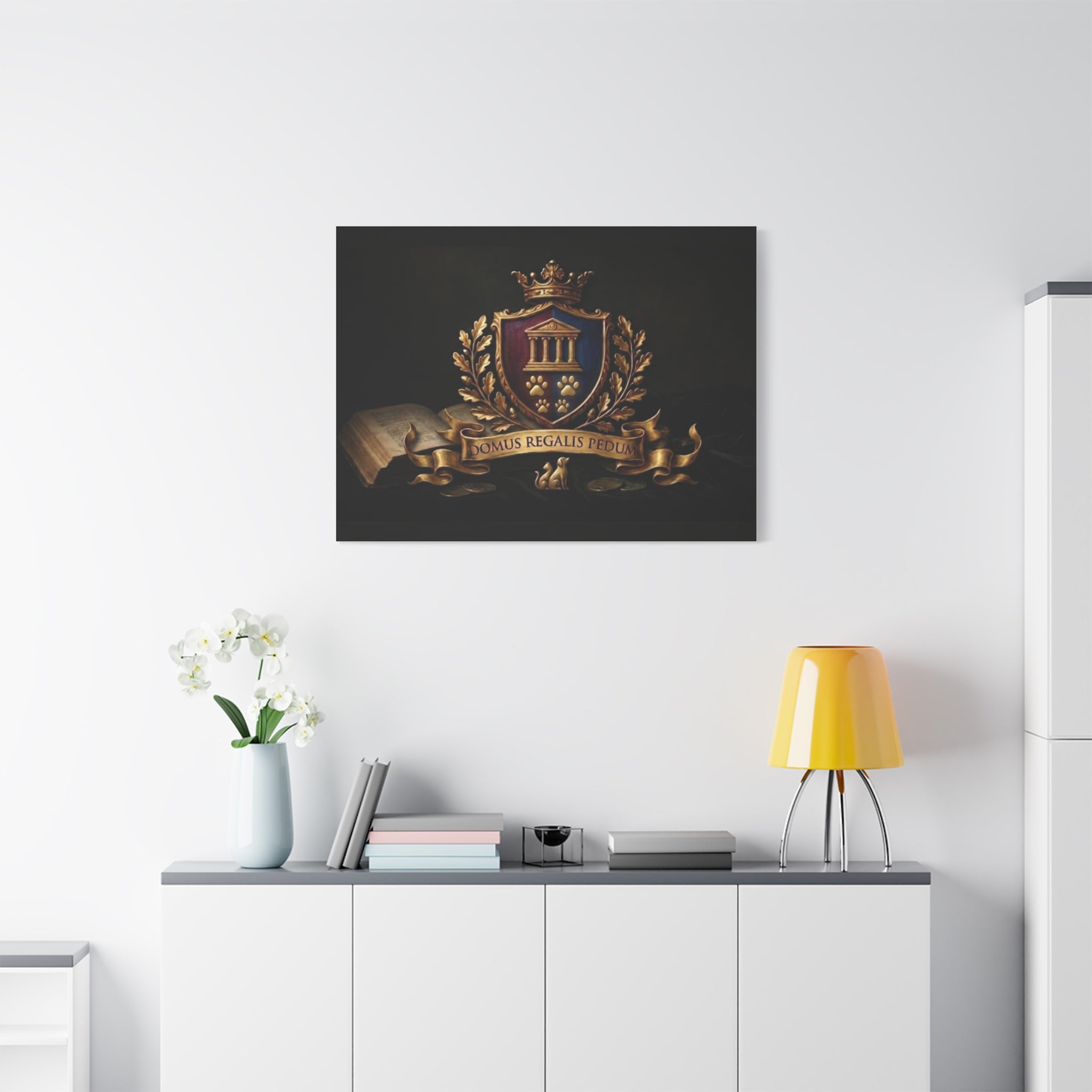 Regal Coat of Arms Canvas Print — 'Domus Regalis Pedum' Matte Stretched Wall Art