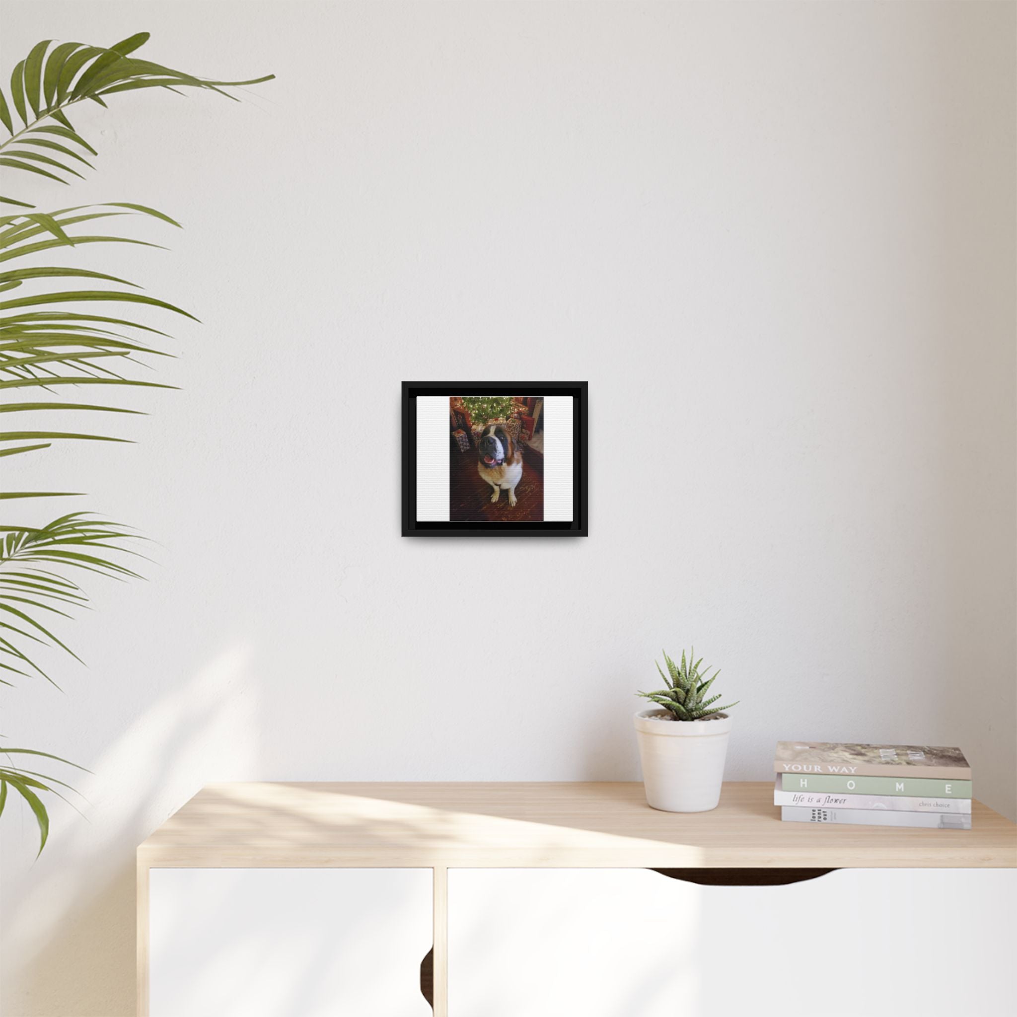 Framed Matte Canvas - Holiday St. Bernard Pet Photo Wall Art