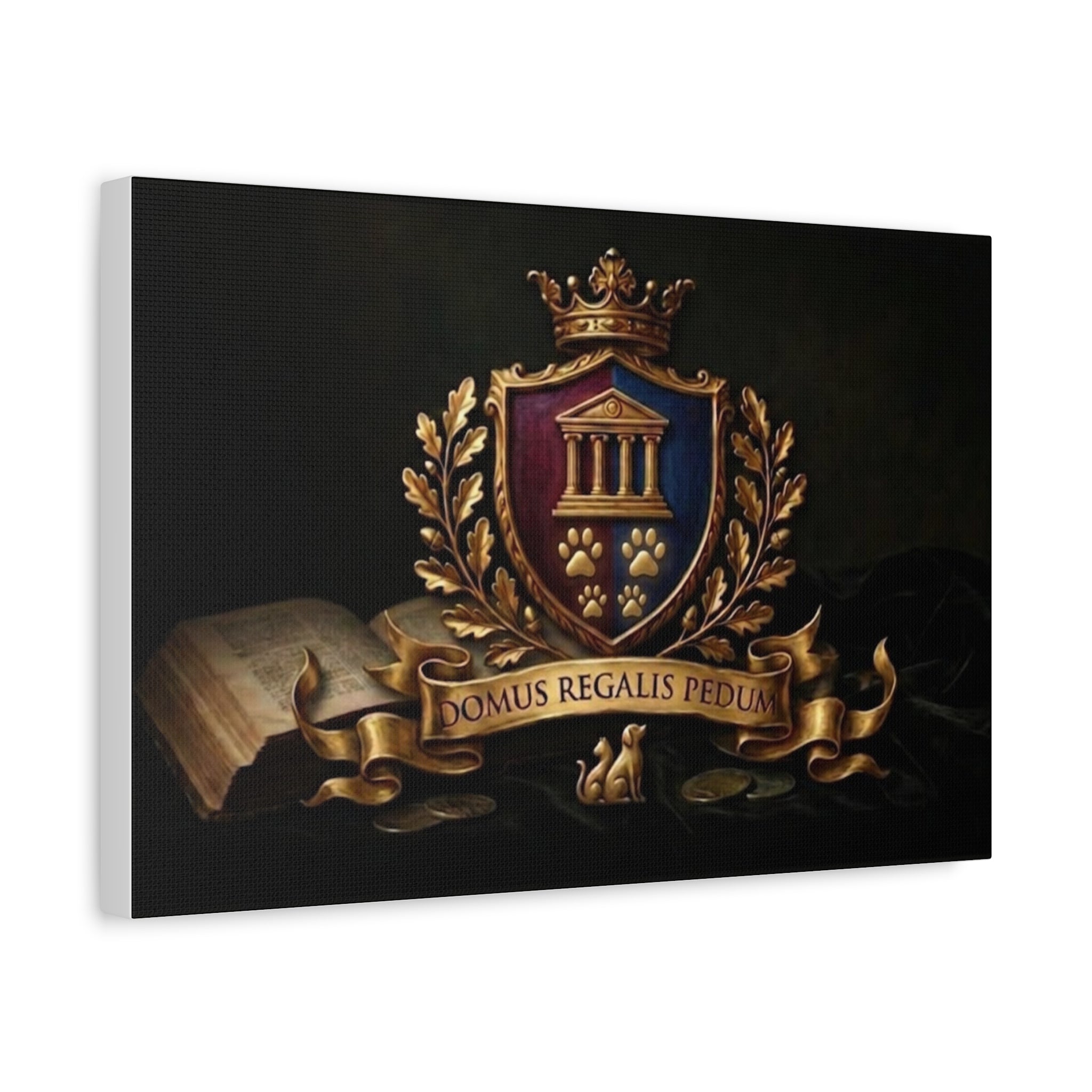 Regal Coat of Arms Canvas Print — 'Domus Regalis Pedum' Matte Stretched Wall Art