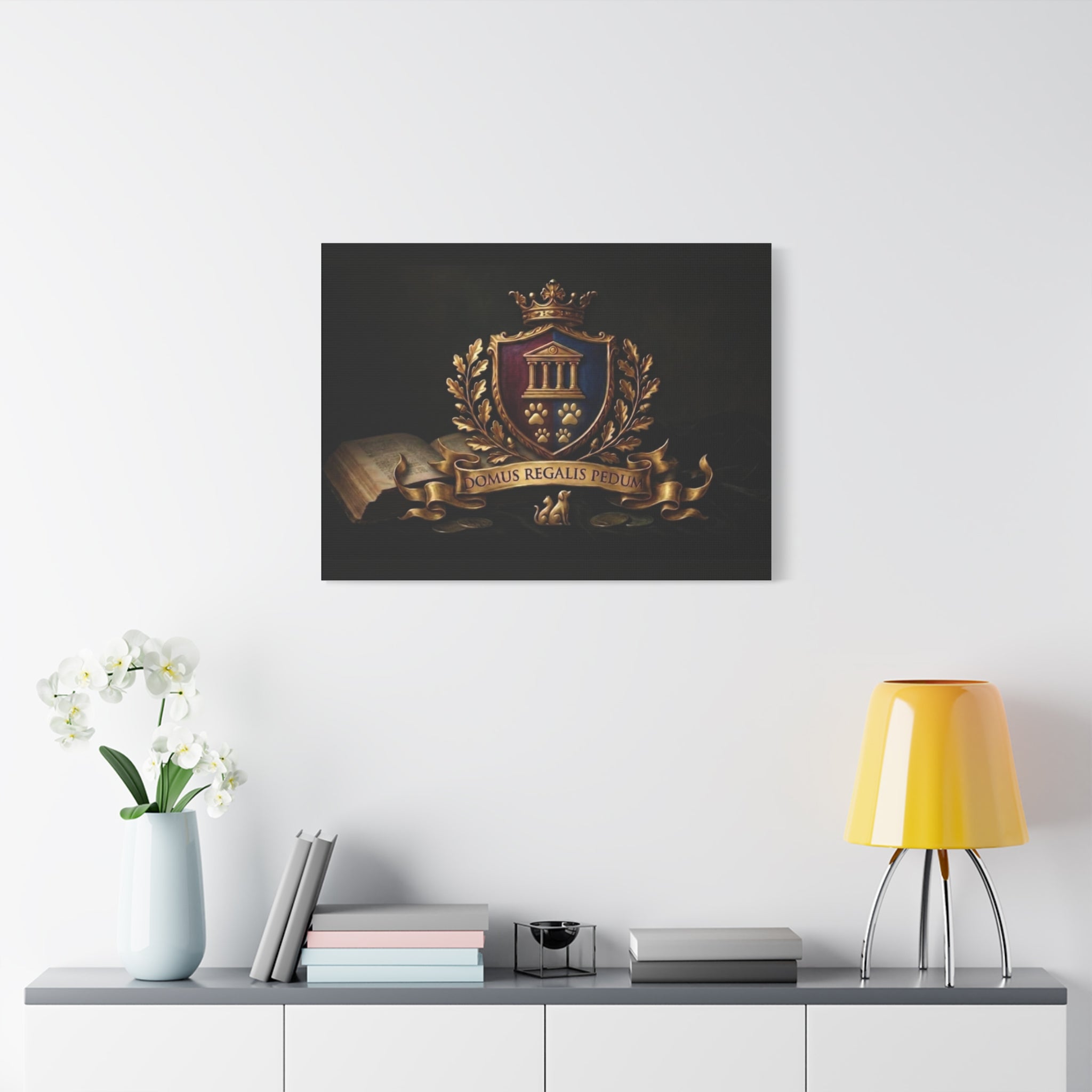 Regal Coat of Arms Canvas Print — 'Domus Regalis Pedum' Matte Stretched Wall Art