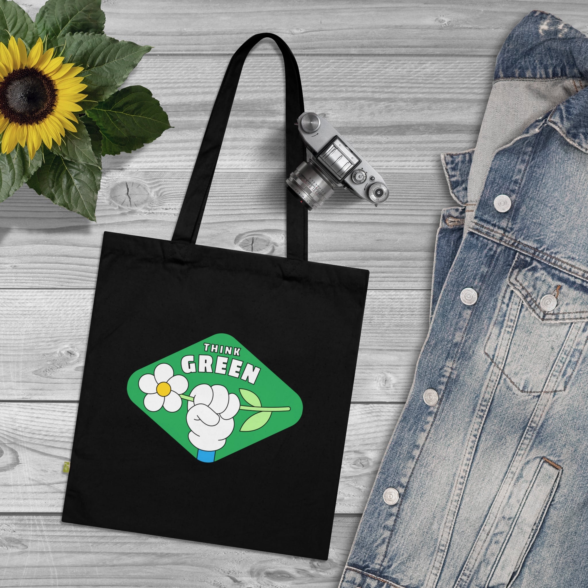 Think Green Floral Tote Bag — Organic Cotton Eco Shopper