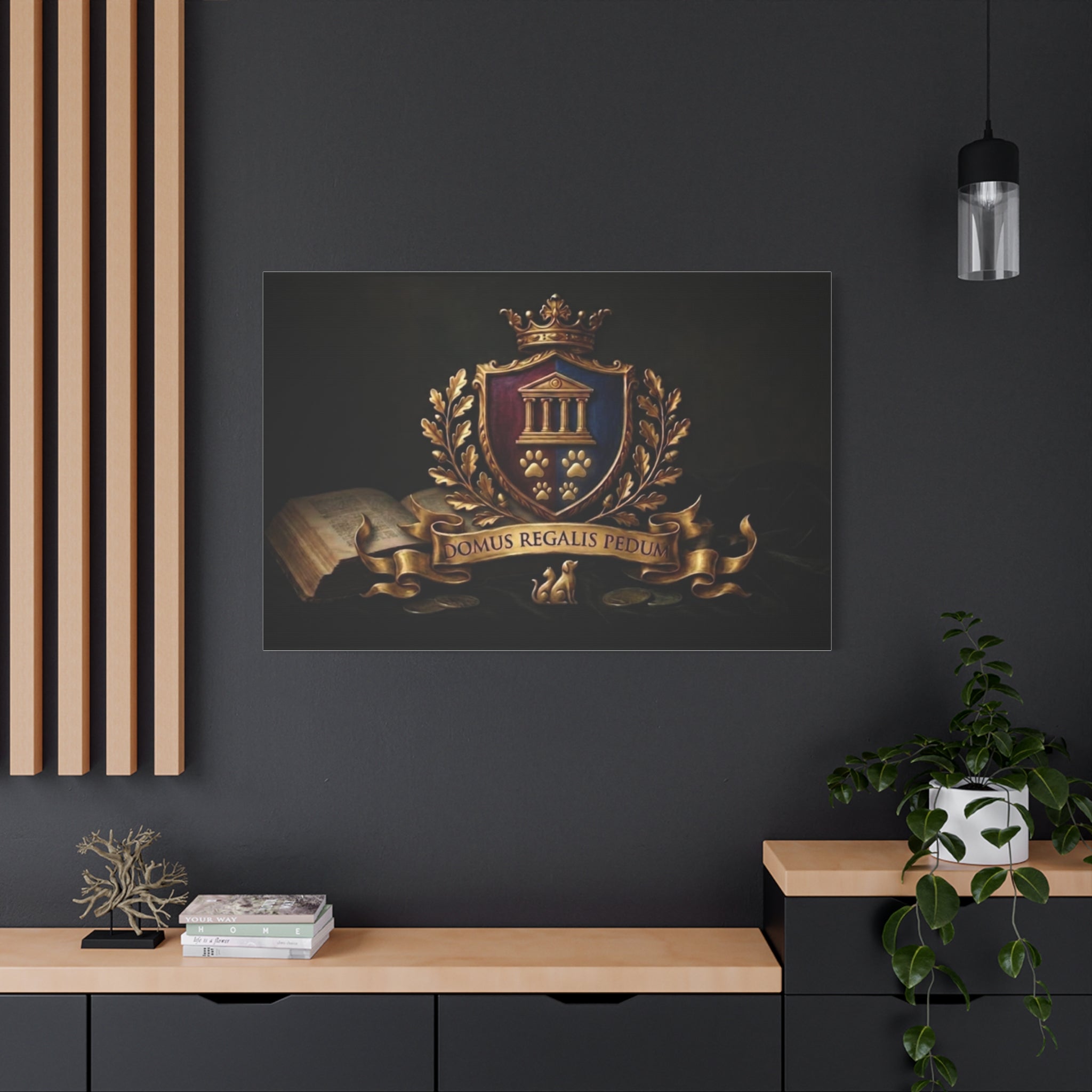 Regal Coat of Arms Canvas Print — 'Domus Regalis Pedum' Matte Stretched Wall Art