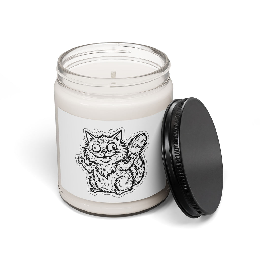Chaotic Cute Cat Illustration Soy Candle, Feral Era, vintage mascot raccoon vibe