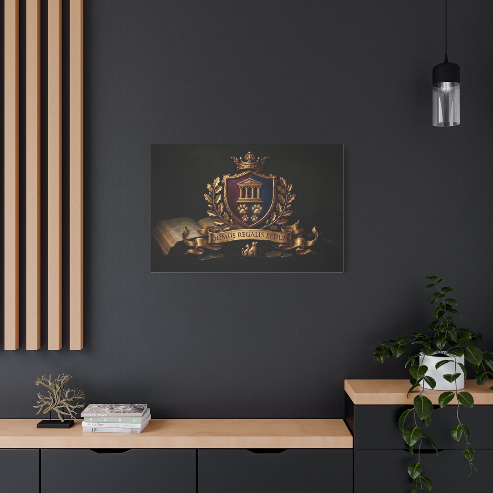 Regal Coat of Arms Canvas Print — 'Domus Regalis Pedum' Matte Stretched Wall Art