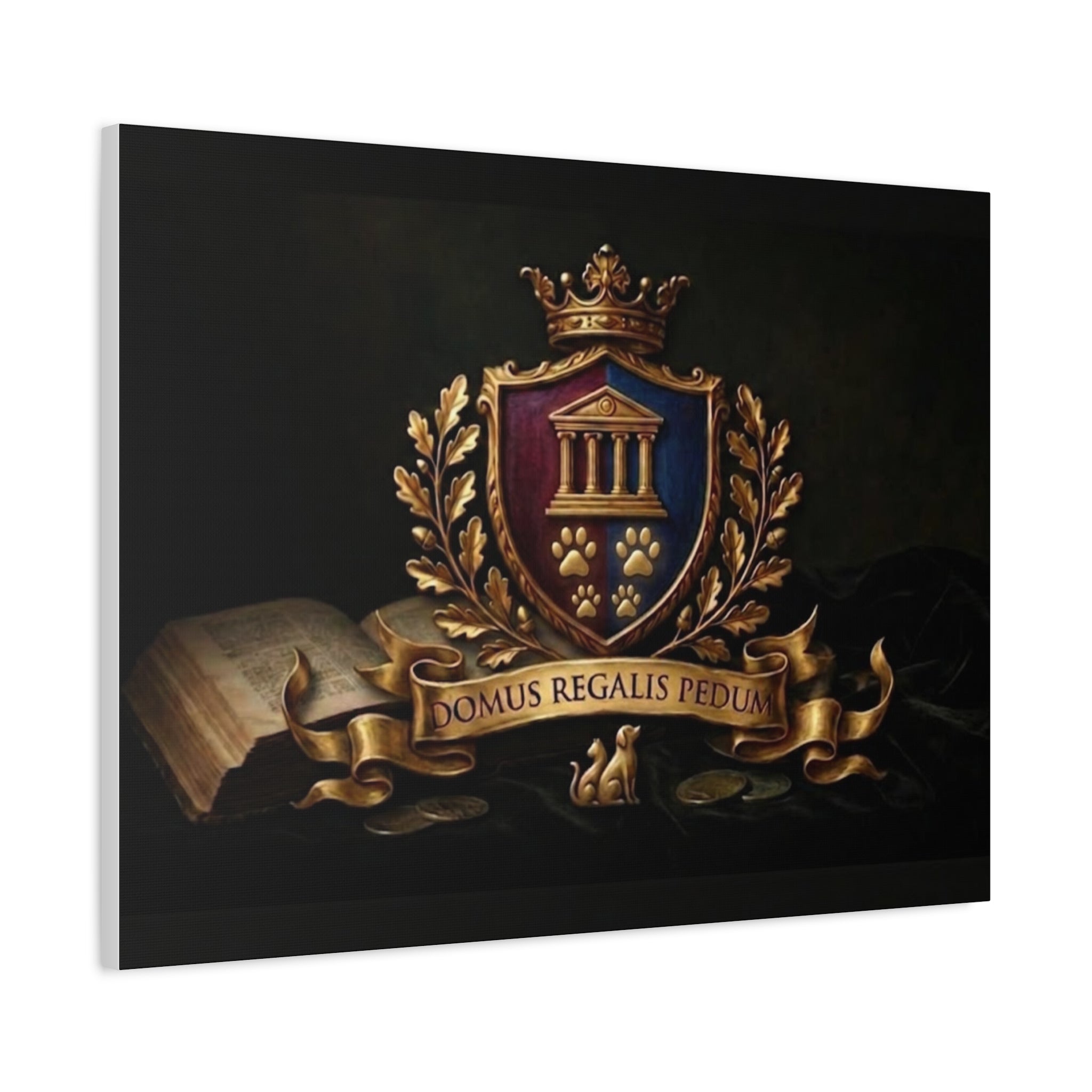 Regal Coat of Arms Canvas Print — 'Domus Regalis Pedum' Matte Stretched Wall Art