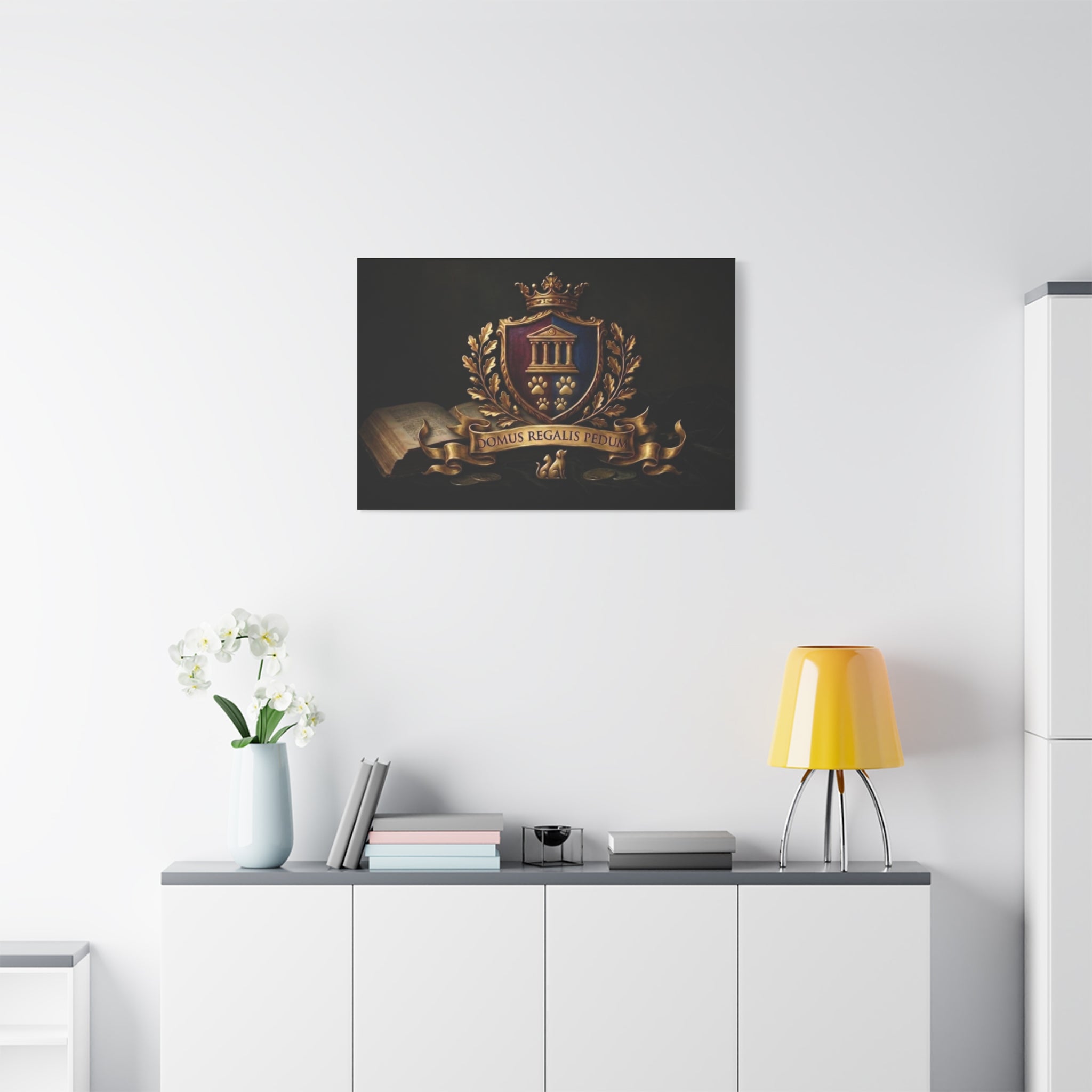 Regal Coat of Arms Canvas Print — 'Domus Regalis Pedum' Matte Stretched Wall Art