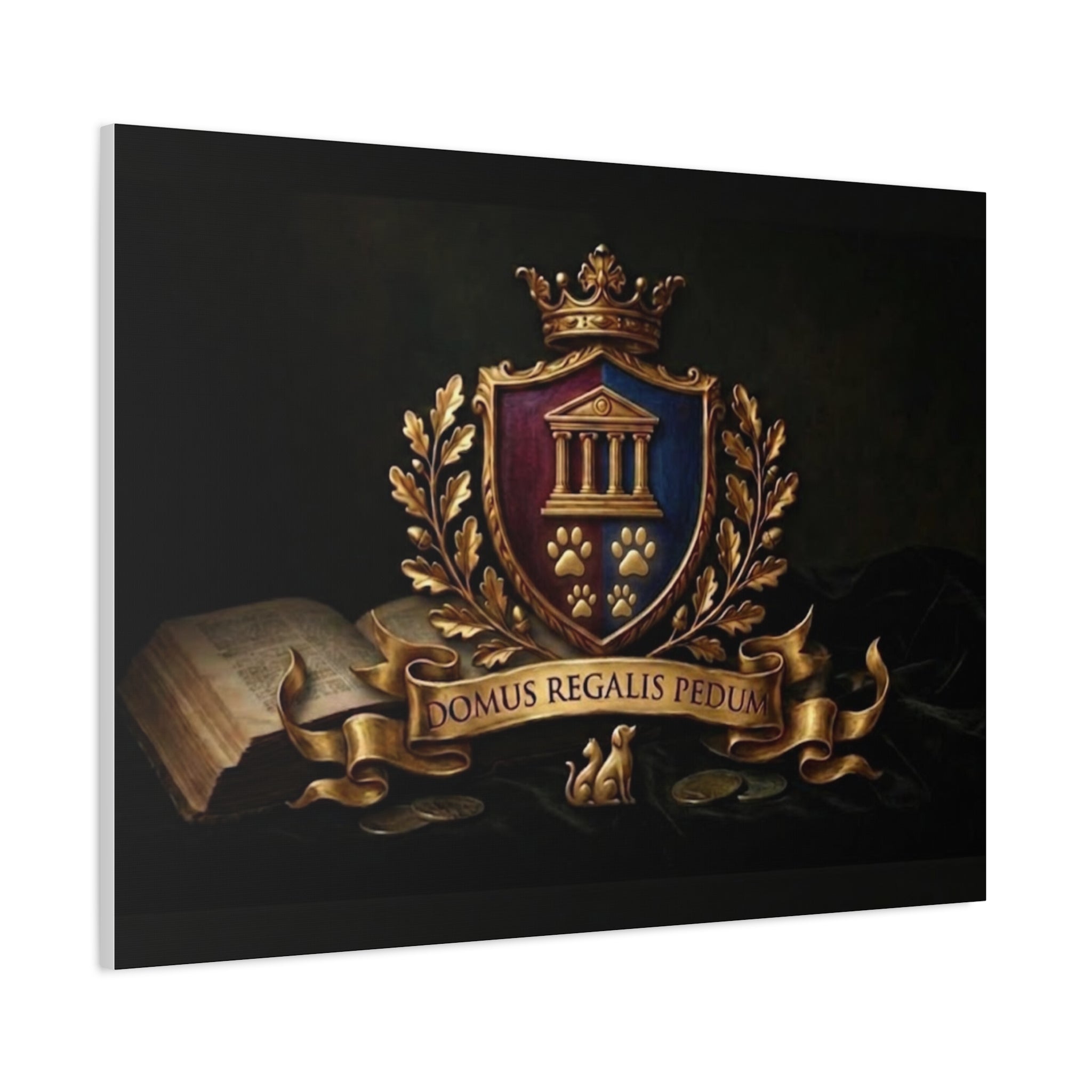 Regal Coat of Arms Canvas Print — 'Domus Regalis Pedum' Matte Stretched Wall Art