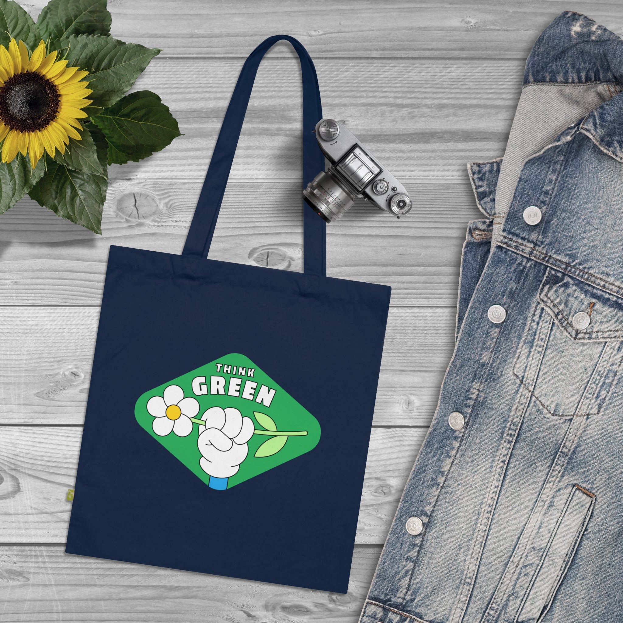 Think Green Floral Tote Bag — Organic Cotton Eco Shopper