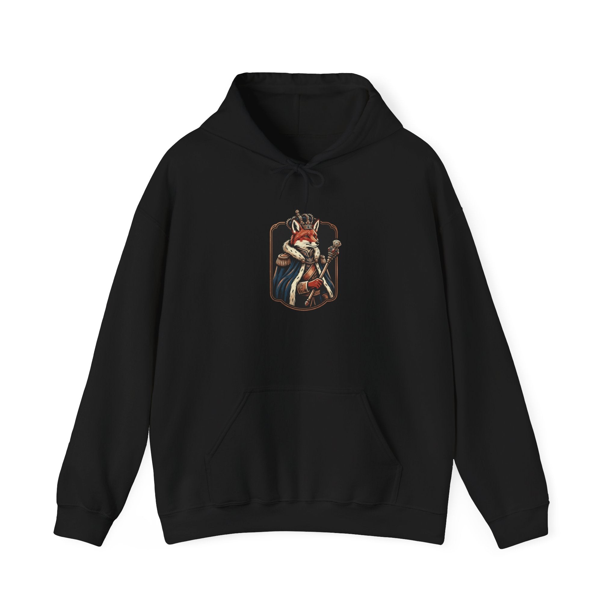 Feral Era Royal Fox Hoodie featuring vintage Royal Fox design in distressed cream and copper on a black background.