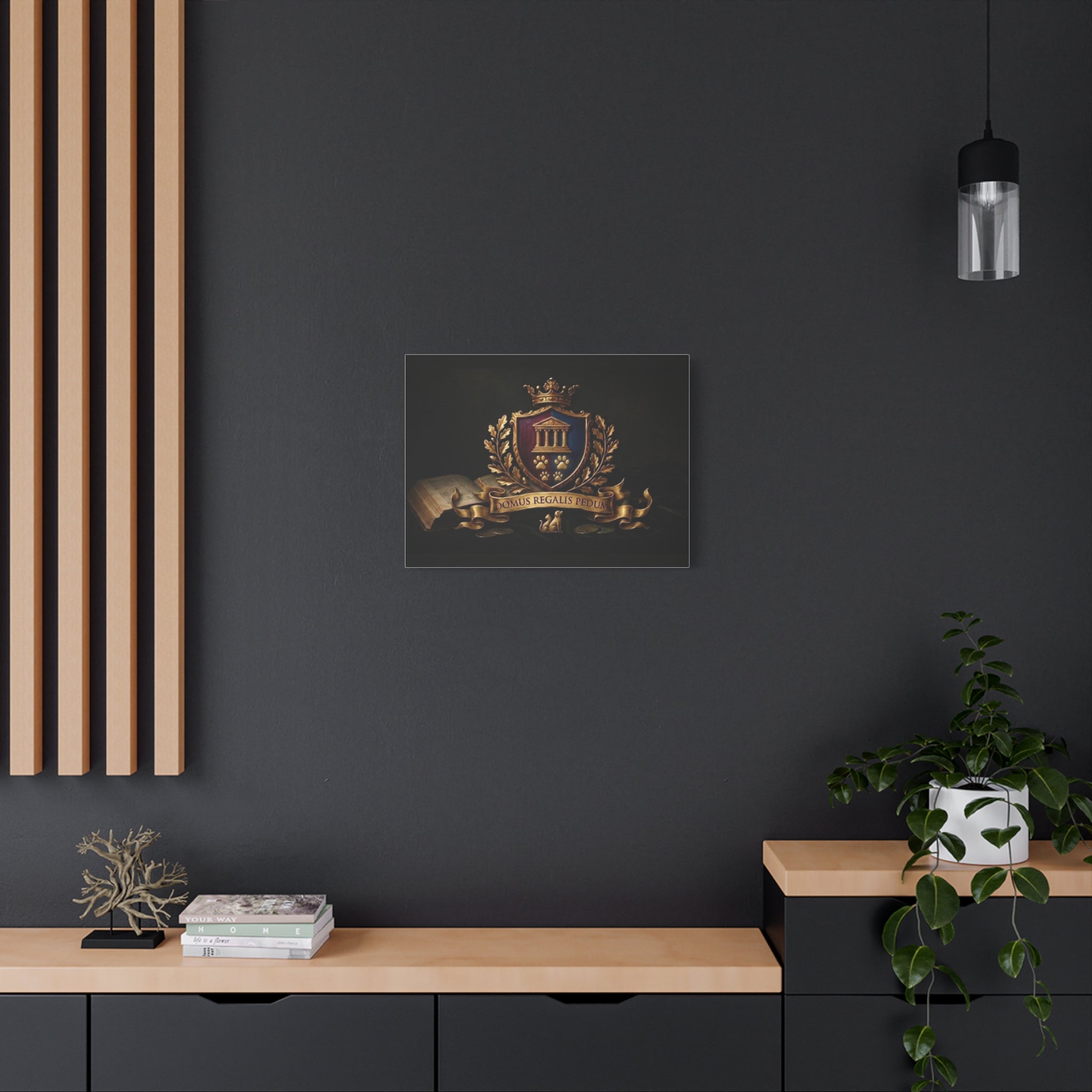 Regal Coat of Arms Canvas Print — 'Domus Regalis Pedum' Matte Stretched Wall Art