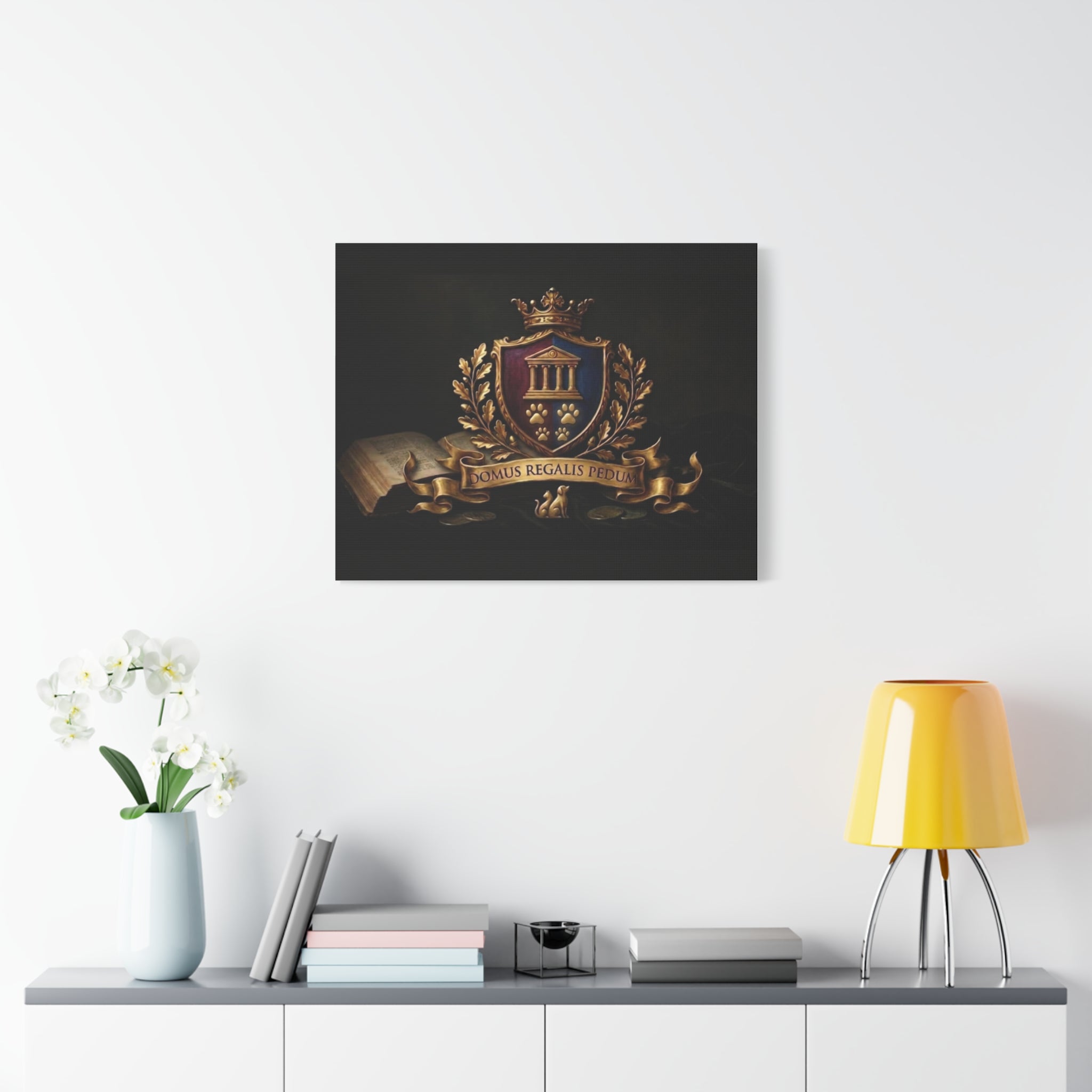 Regal Coat of Arms Canvas Print — 'Domus Regalis Pedum' Matte Stretched Wall Art